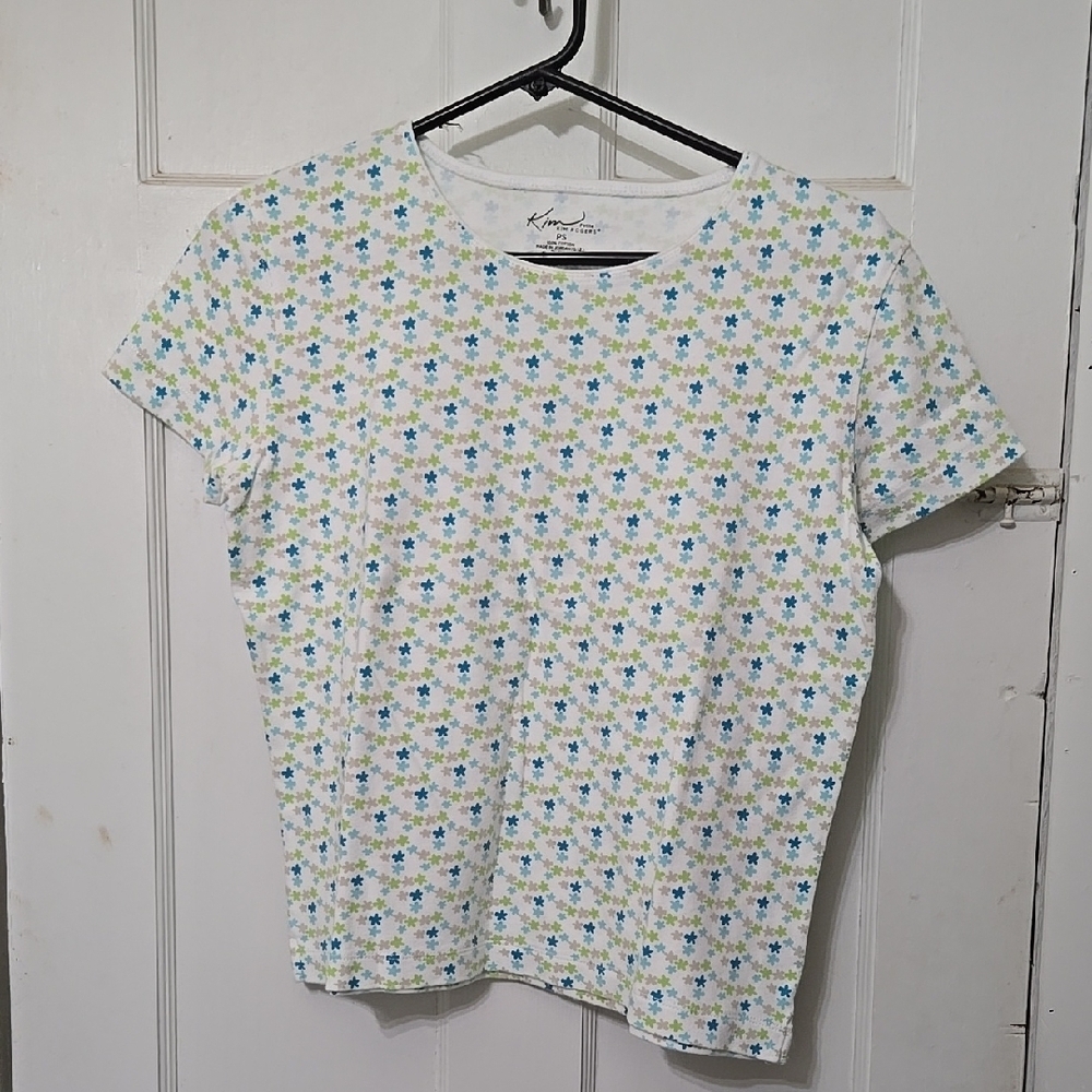 KIM ROGERS PETITE SMALL WOMEN LADIES SMALL FLOWER PRINT GREEN BEIGE BLUE GREEN
